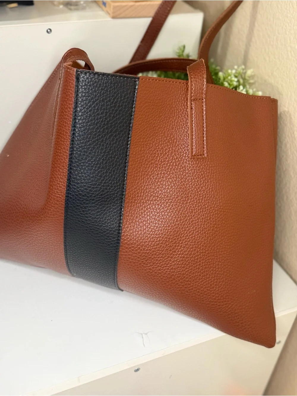 Brown Tote Bag with Black Stripe - Classic Women’s Carryall